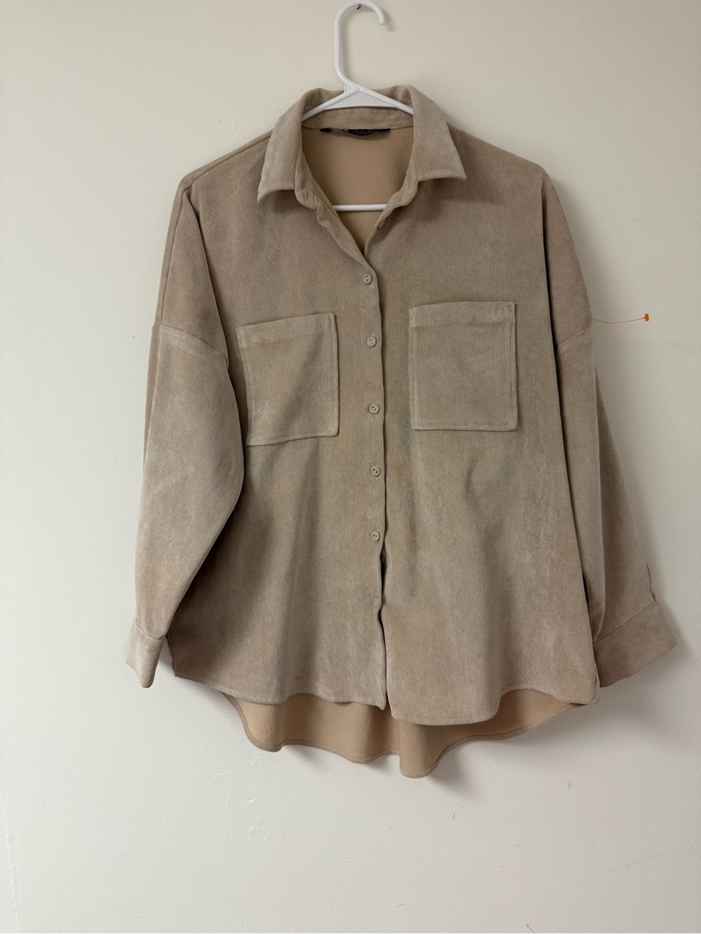 Zara Men's Button-Down Suede Shirt in Taupe